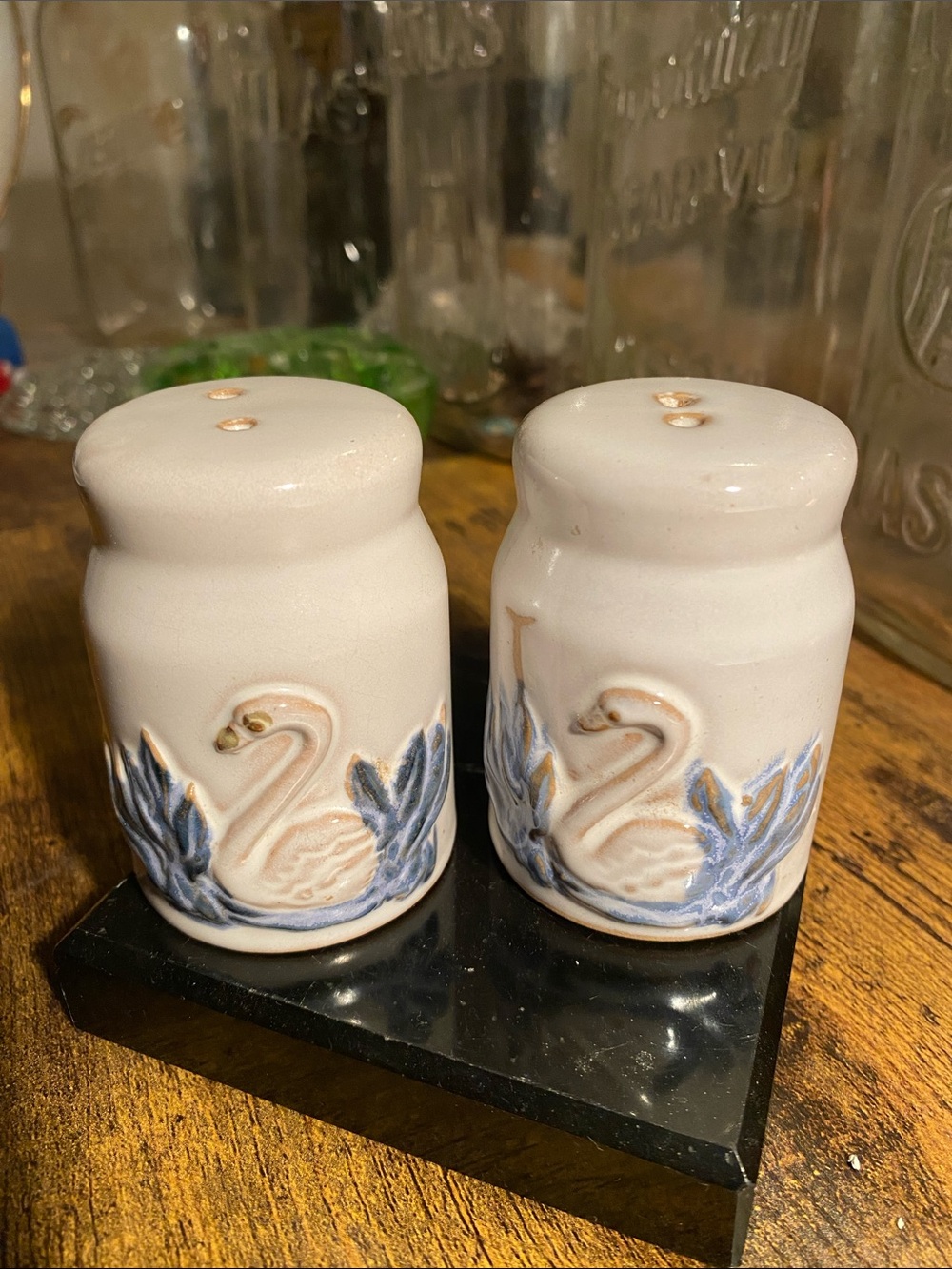 Swan Embossed Ceramic Salt and Pepper Shakers - Blue and White